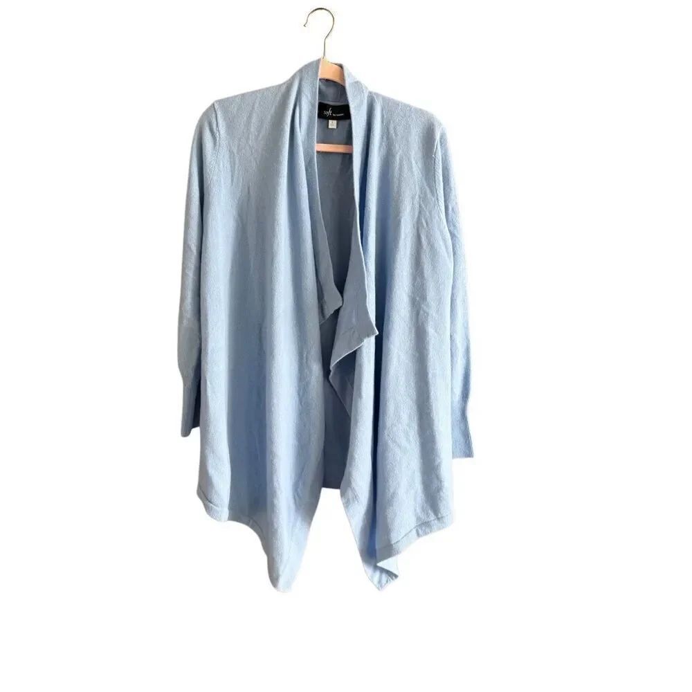 Soft by Naadam Womens Light Blue 100% Cashmere Open Front Cardigan Size Small